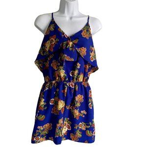 Charming Charlie Sleeveless Mini Dress Bright Blue Floral Small